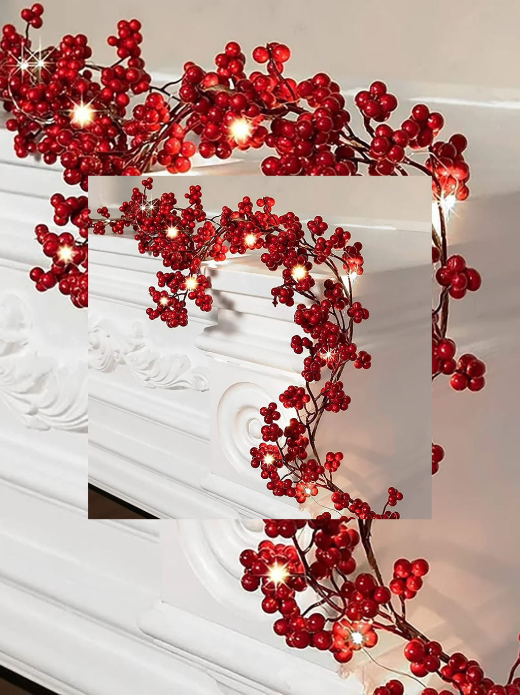 Christmas Garland Artificial Red Berry Plants
