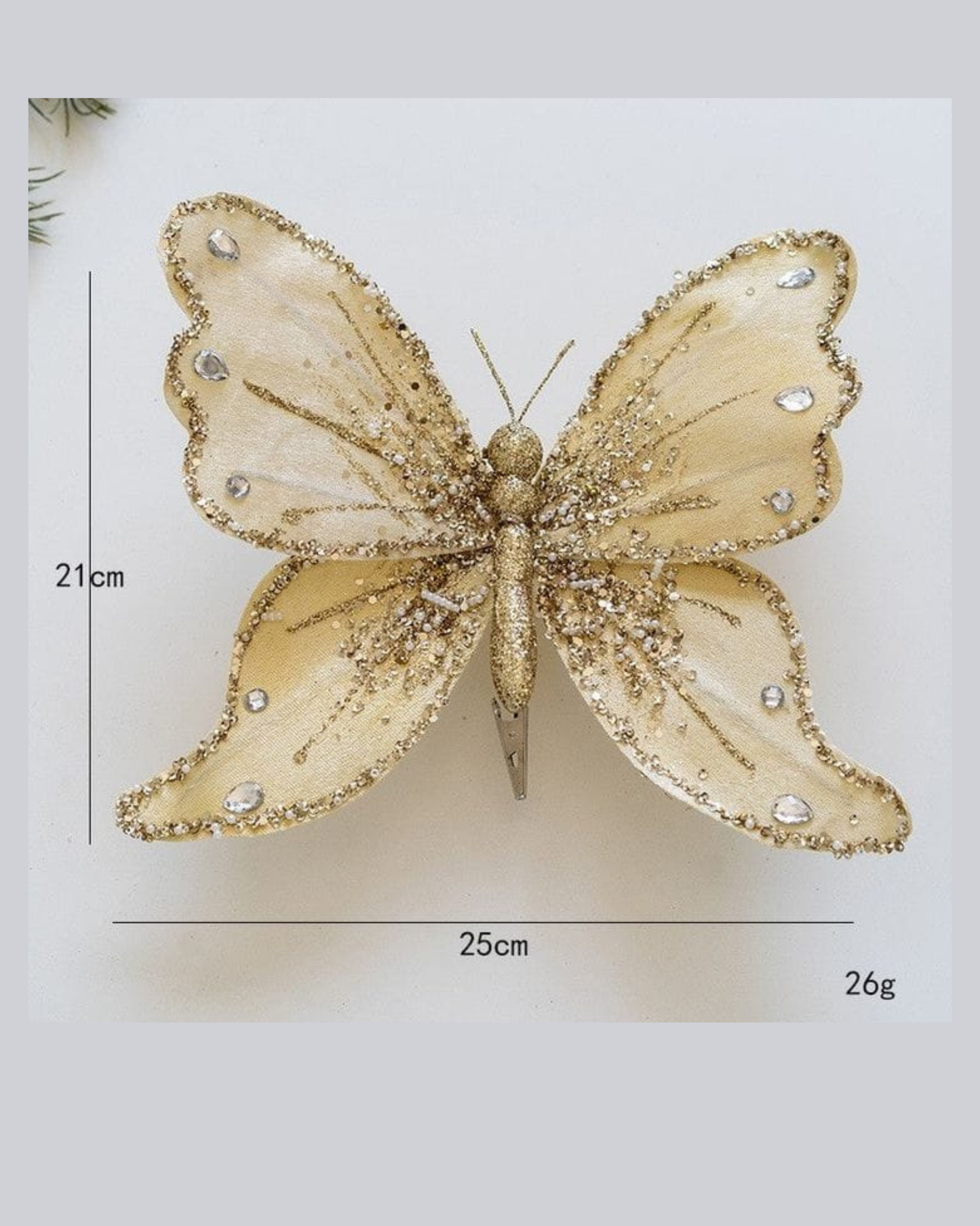 Luxury Gold Glitter Butterfly Ornament (Clip-On)