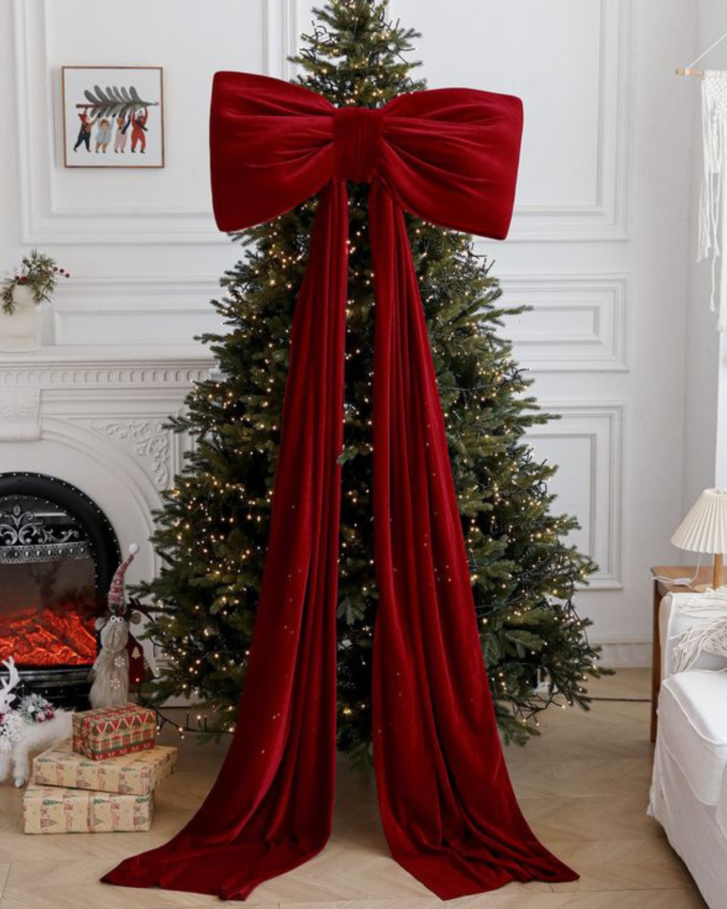 Luxury Oversized Velvet Bow Tree Topper (Deep Red)