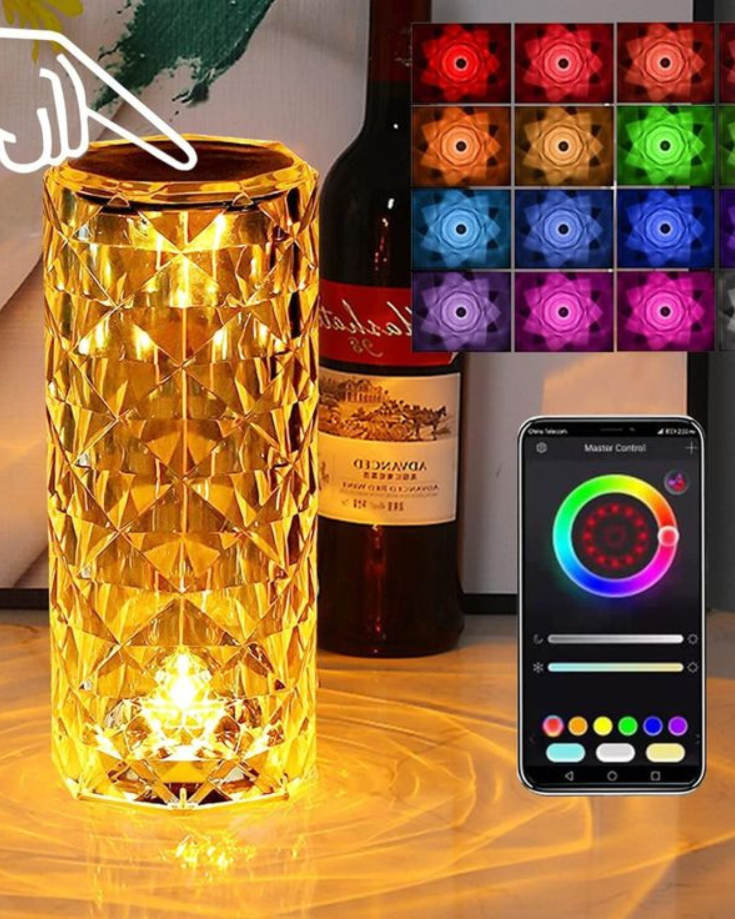 Rose Diamond Table Lamp β USB Rechargeable Touch Crystal Light (Color-Changing LED)