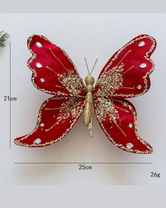 Luxury Red Glitter Butterfly Ornament (Clip-On)