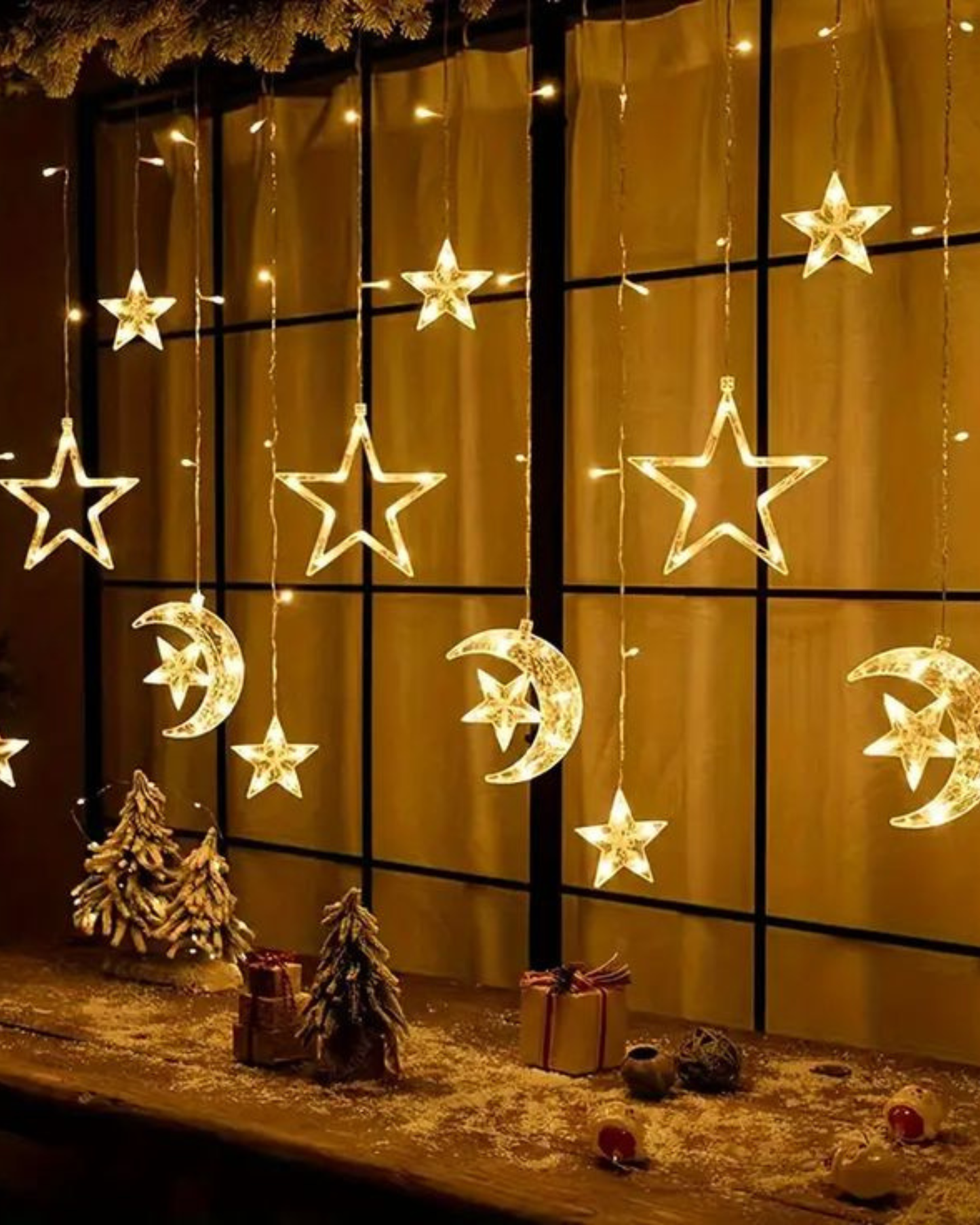 Christmas Curtain String Lights – Plug-In LED Decor (Stars, Bells & Snowflakes Design) 3M