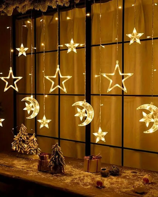 Christmas Curtain String Lights – Plug-In LED Decor (Stars, Bells & Snowflakes Design) 3M