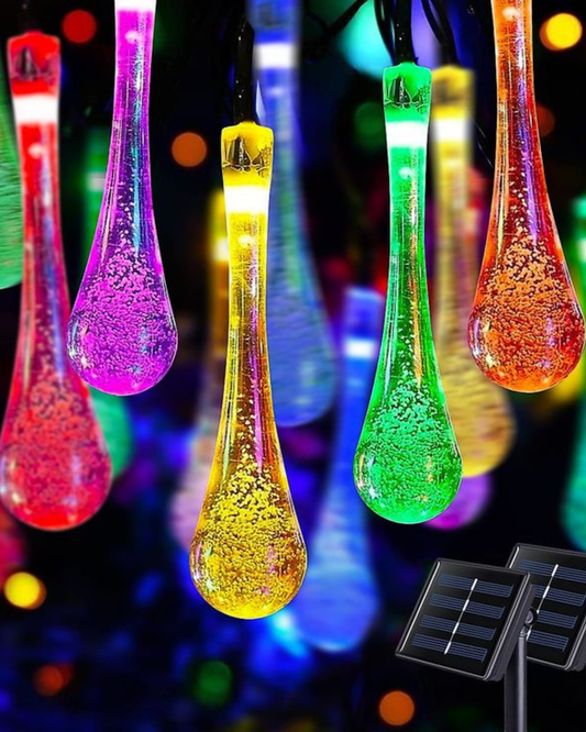 Solar Raindrop Fairy Lights – Multicolor Outdoor Waterproof LED String (Garden & Christmas Décor)