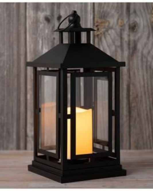 Vintage Black Lantern with LED Candle – Flameless Warm Glow Décor Light